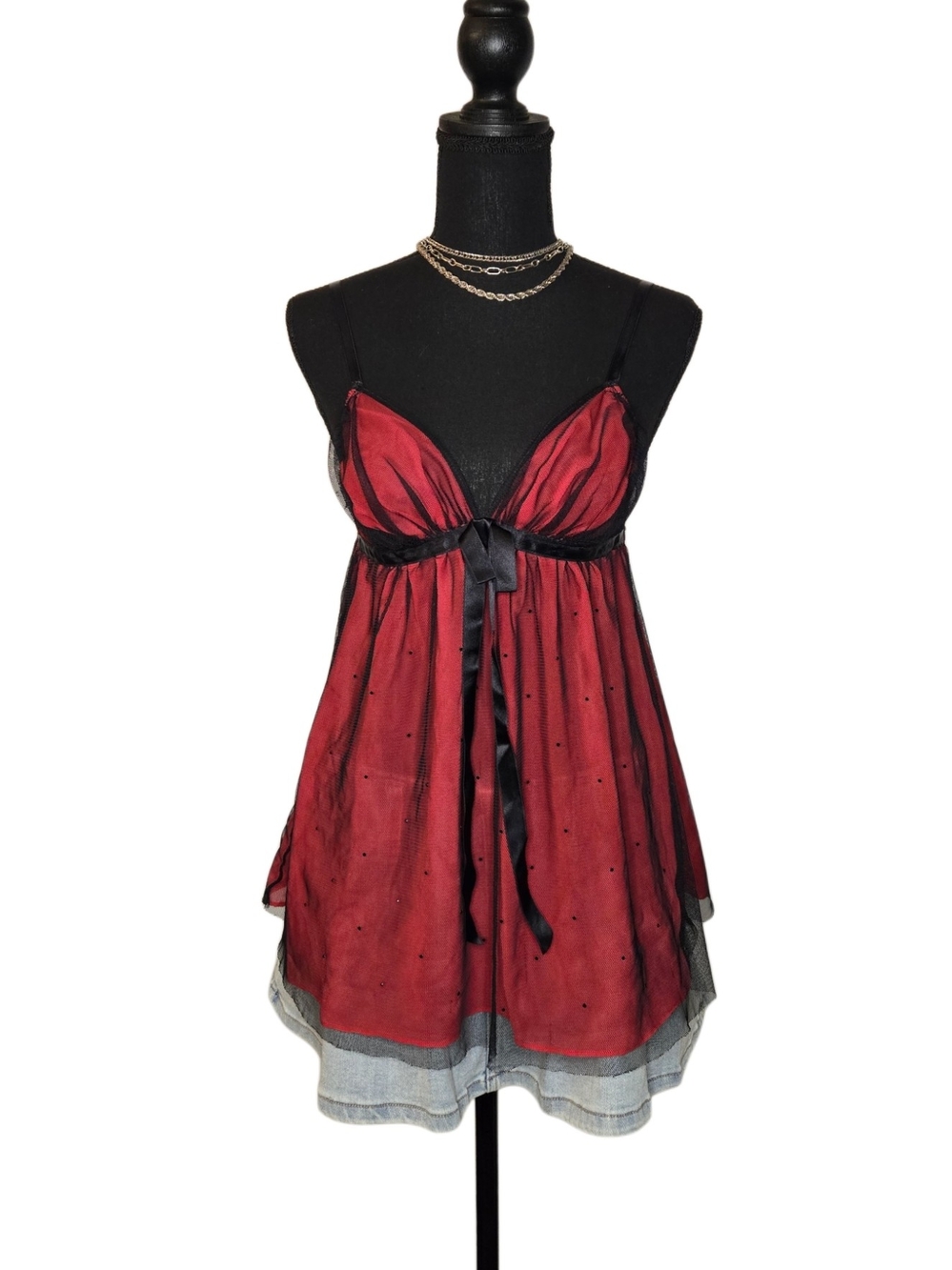 Y2k Victorias Secret Cute Mesh Red Satin Babydoll Chemise 🖤